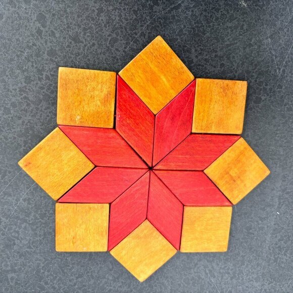 Wooden Trivets Hot Pads Retro Stretchy Star/Square Colorful VTG Set of 3 MCM - Picture 3 of 11